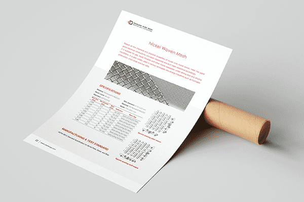 Eine detaillierte Seite des Datenblatts für Nickelgewebe.